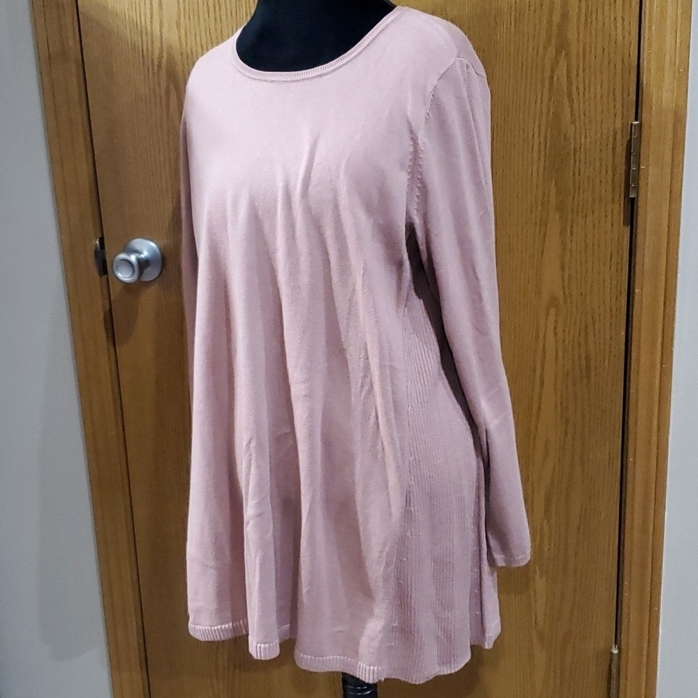 J Jill nwt rosewood pink light knit ribbed side panel scoop neck sweater